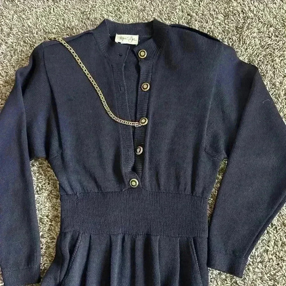 Vintage Wayne St. John Navy Gold Accent Santana Knit Pant Jumpsuit Size 4 - Picture 2 of 5